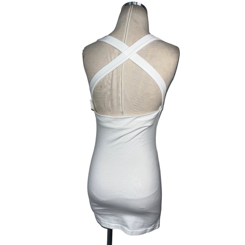 EB Denim Cowl Buckle Dress in White XSmall New Womens Tank mini Bodycon - Picture 7 of 16